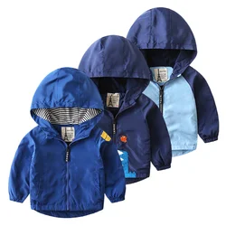 Boys' Casual Thickened Jacket for Spring Autumn Kids Cartoon Applique Zip-up Hooded Jackets, Available for Ages 3-8, 3 Colors