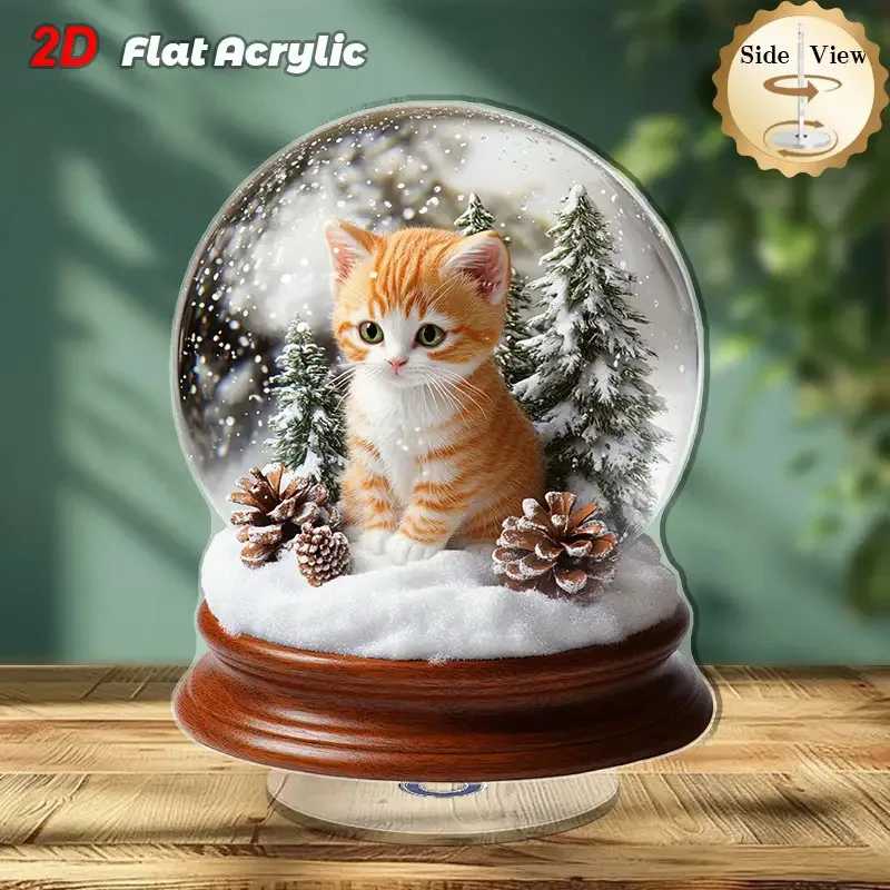 1 stücke Weihnachten Katze Kristall Ball Desktop Ornament Kits 2D Flache Acryl Spezielle Form DIY Tisch Dekorationen Schlafzimmer Festival Decor