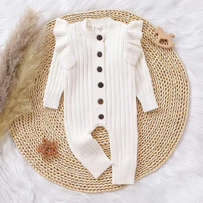 Autumn&Winter Infant Baby Boys Girls  Fashion Clothing Warm Sweater Single Breasted Long Sleeve Romper Outfits