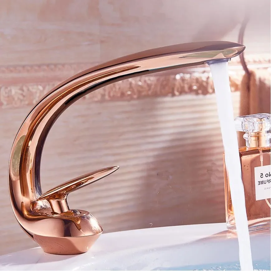 

Rose Gold Basin Faucet Modern Bathroom Sink Mixer Tap Brass Wash basin Single Handle Single Hole Crane For