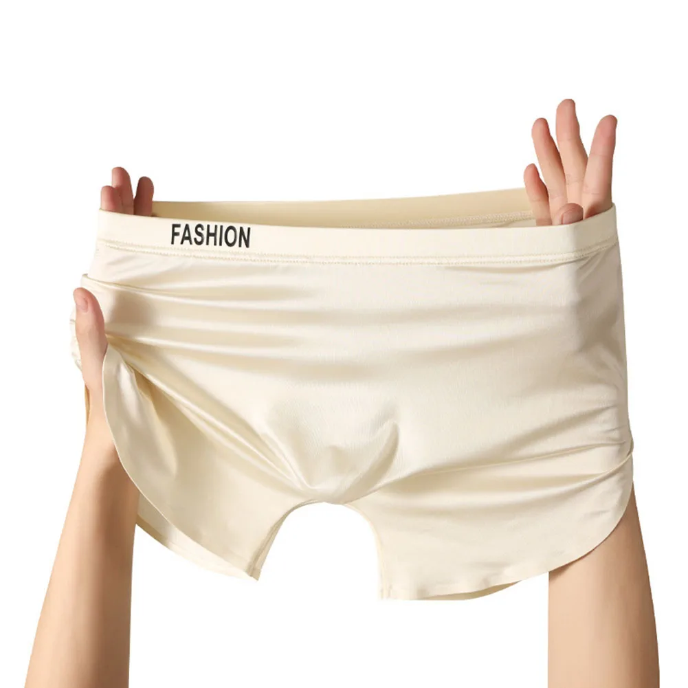 Men Ice Silk Seamless Boxers Shorts Smooth Satin-like Solid Color Underwear Boxers Breathable Male U Convex Pouch Trunks