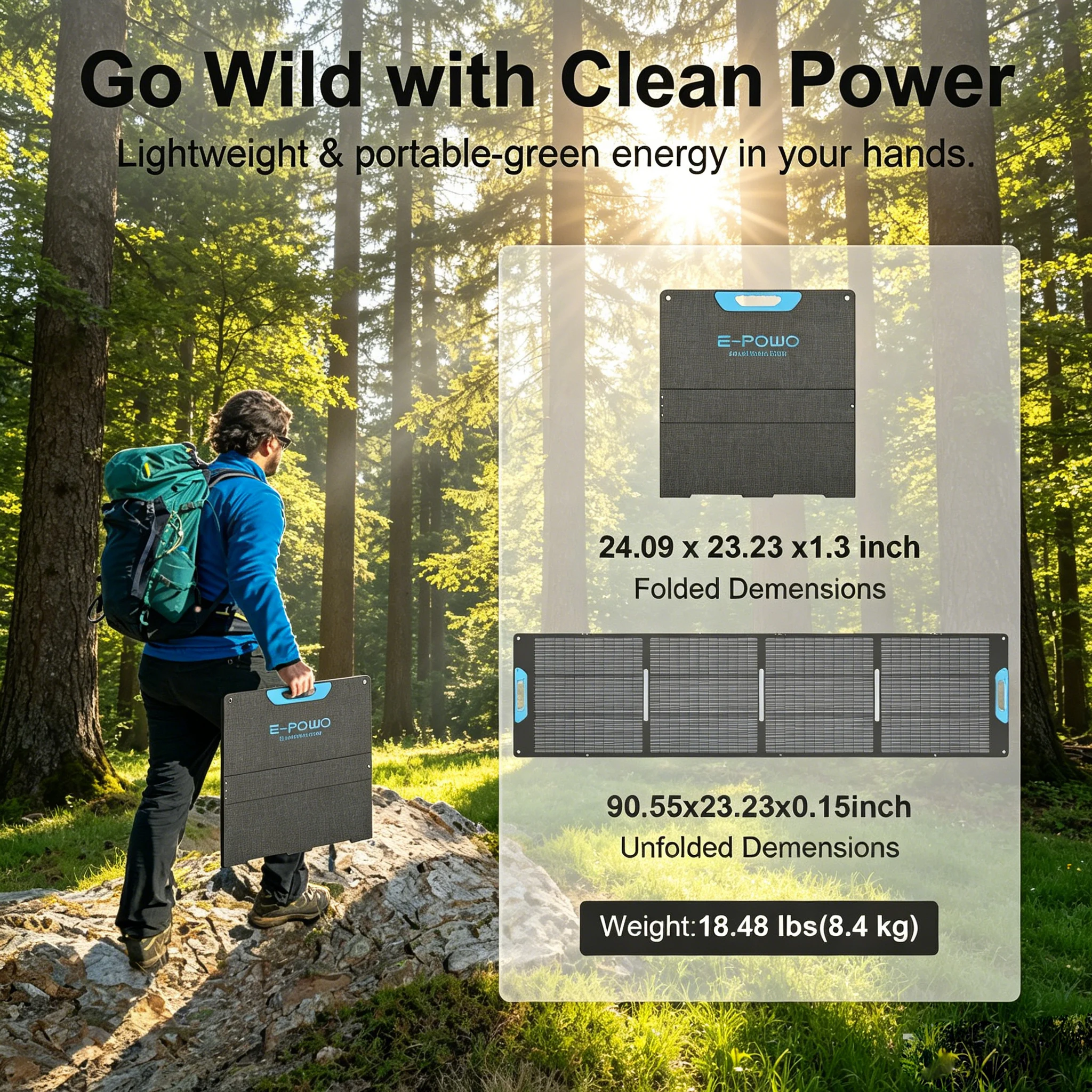 E-POWO 110W/220w Portable Solar Panel for Power Station, 23.5% High Efficiency Monocrystalline Silicon Foldable Solar Panels Charger, USB-A &Type-C Output, IP67 Waterproof for RV, Outdoor Camping, Off Grid Blackouts view 5