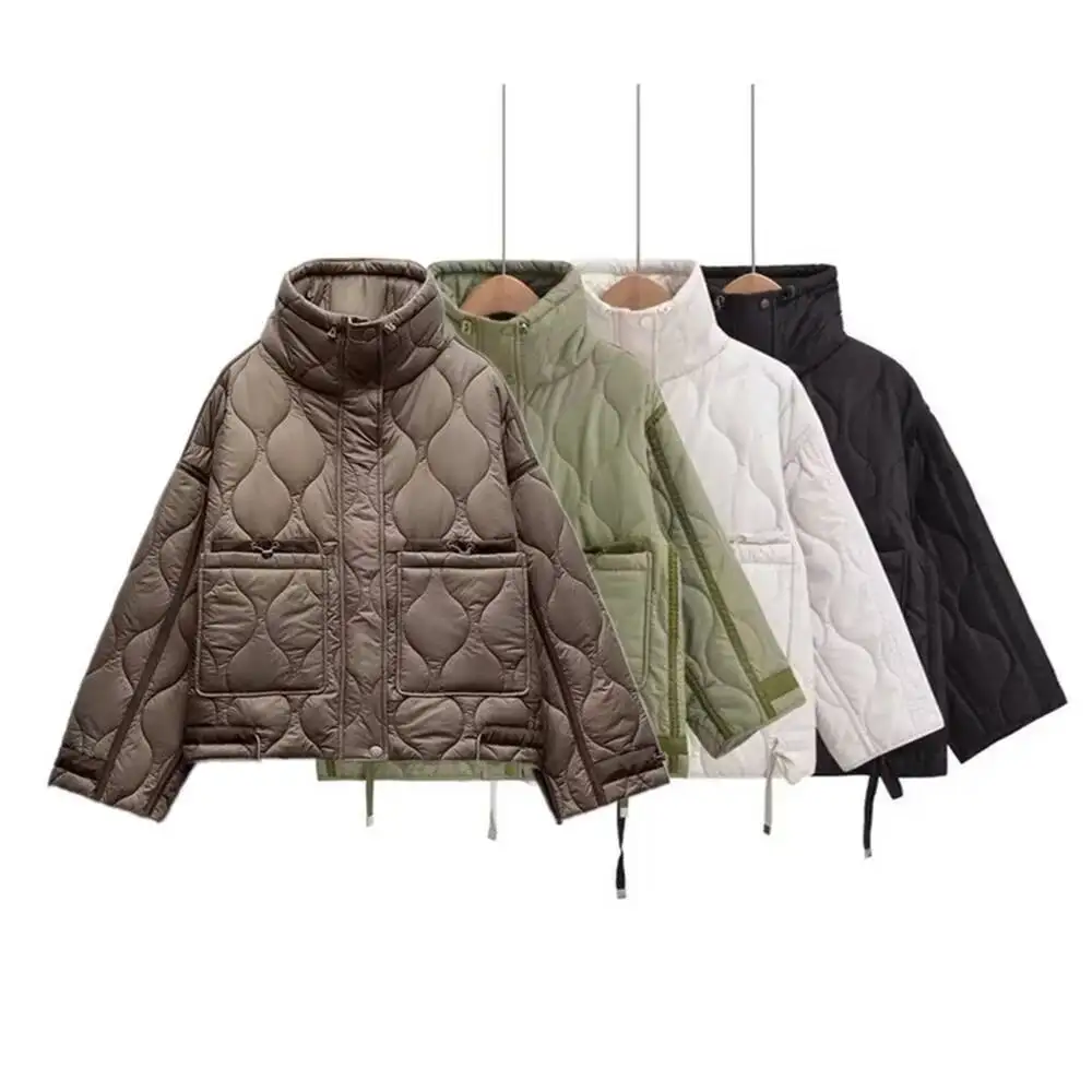 

2025 Winter New Women's Clothing Style Simple Loose Warm Windproof Stand Up Collar Lightweight Cotton Jacket