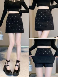 Chic Women Skirts Rhinestone Elegant 2024 New High Waist Slim Wrap Hip Mini Skirt Sexy Fashion Ladies Clubwear Faldas Mujer