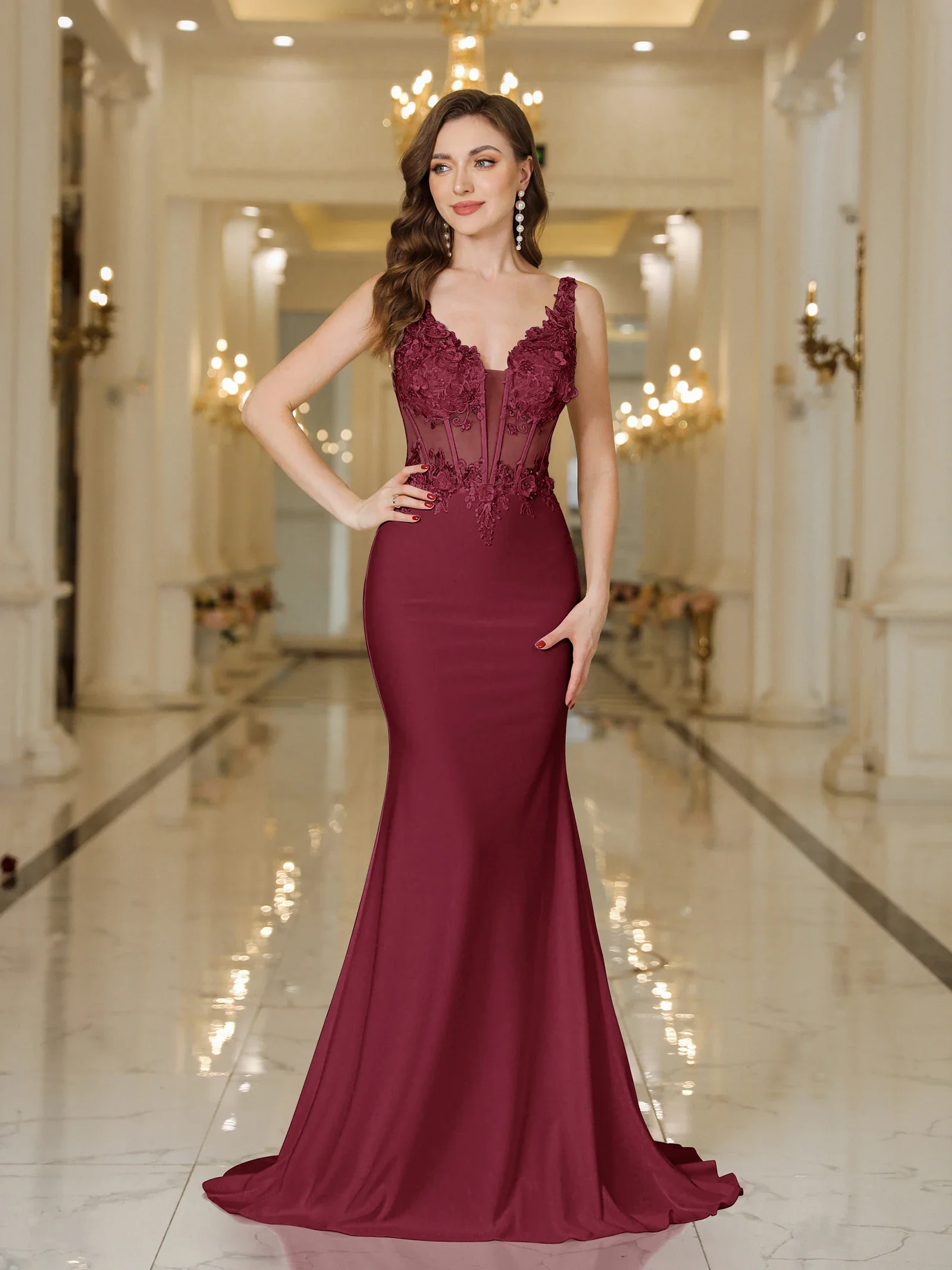 Robe de mariée sirène blanche, bretelles élégantes personnalisées, dentelle, perles, dos nu, col en V, sans manches, robes de soirée