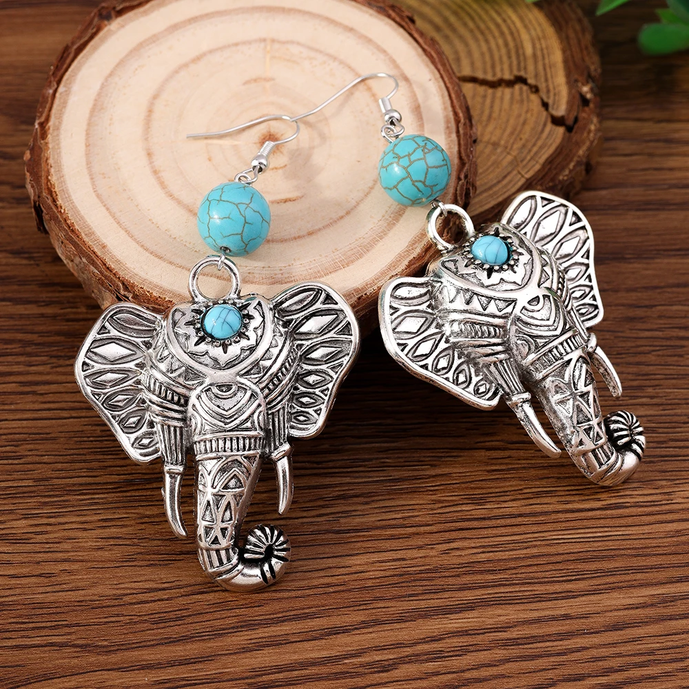 Aihua Böhmen Tibet Silber Große Elefanten Ohrringe Für Frauen Vintage Ethnische Metall Geschnitzte Kreuz Feder Eule Ohrringe Boho Schmuck – Detail 2