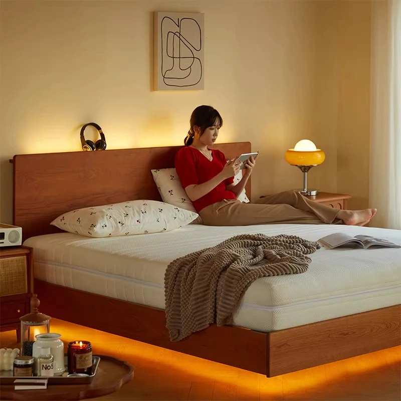 

Nordic cherry wood full solid wood bed, master bedroom 1.5 meters single bed