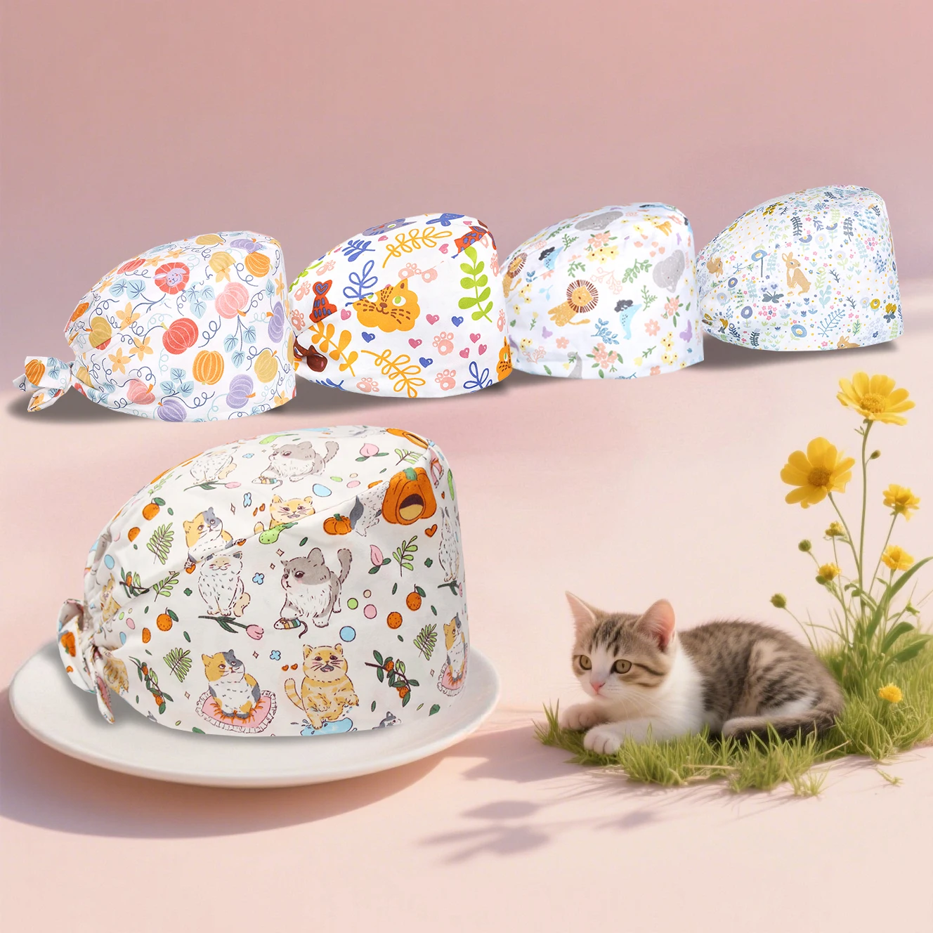 Casquettes de gommage dentaire de dessin animé, chapeaux chirurgicaux médicaux pour femmes, couvre-chef de fonctionnement de cheveux longs, chapeau de travail de laboratoire, casquettes d'infirmière M837