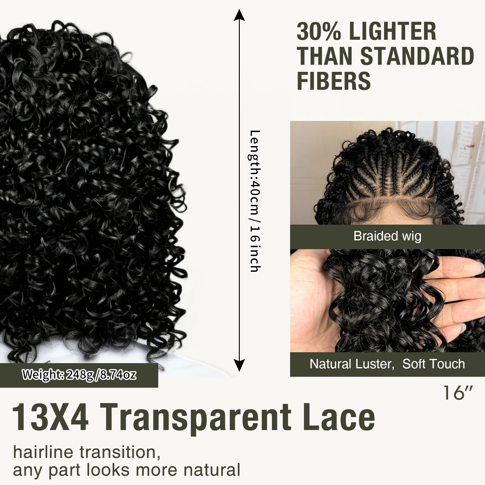16inch African Braided Hair Wigs Synthetic 13x4 Lace Frontal Cornrow Braids Wig Short Braiding Wig  for Black Women image 2