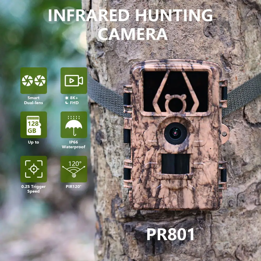 

2024 Hunting Camera 8k 60MP Game Camera with No Glow Night Vision Motion Activated, Trai Camera for Outdoor Wildlife Monitoring