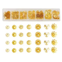 1Box Alloy Gold Bead Caps Flower Brackets With Storage Box For DIY Crafting Jewelry Accessory Making Supplies 38g