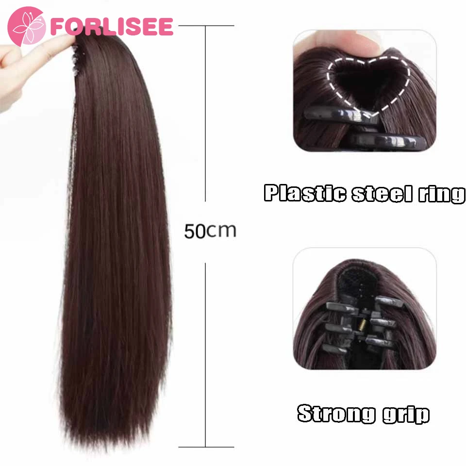 FORLISEE Straight Hair Clip Ponytail Wig Temperament High Ponytail Natural Fluffy Long Straight Hair Ponytail Wig