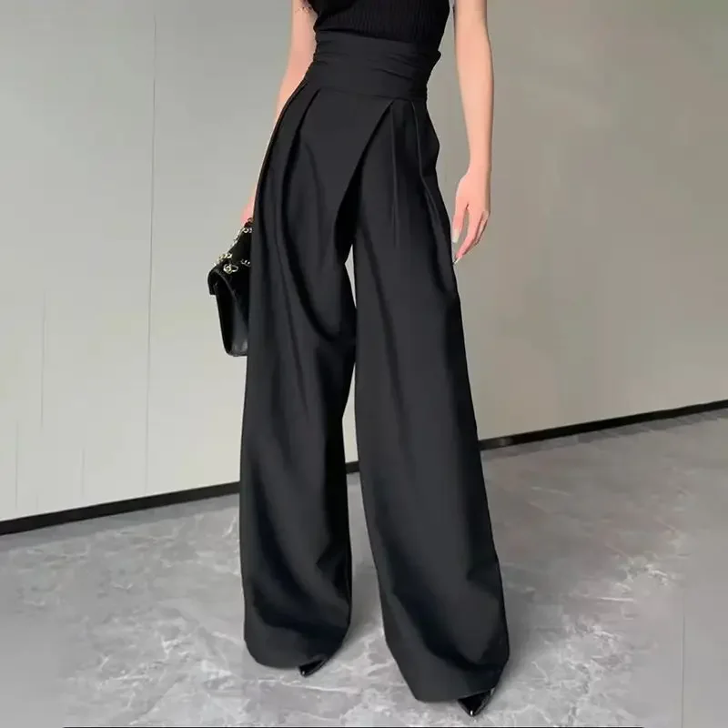 

2024 Black Design Wide-Leg Pants Women's Slimming Suit Pant Magic High Waist Loose Straight Drooping Mopping Casual Trousers