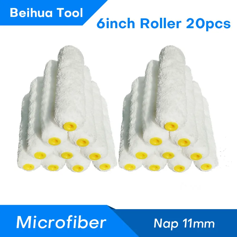 20PCS/Set 6inch Mini Paint Roller Brush Microfiber Nap 11mm Length 150mm Small Roller Cover for Wall Decoration Painting Tools