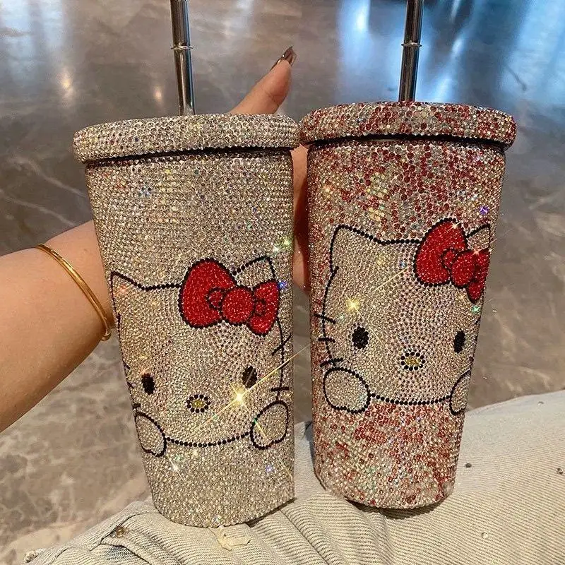 

Sanrio Kawaii детская изоляционная чашка, хит продаж, стильная термочашка с героями мультфильмов «Hello Kitty», новая портативная легкая бутылка в ромбовидном стиле