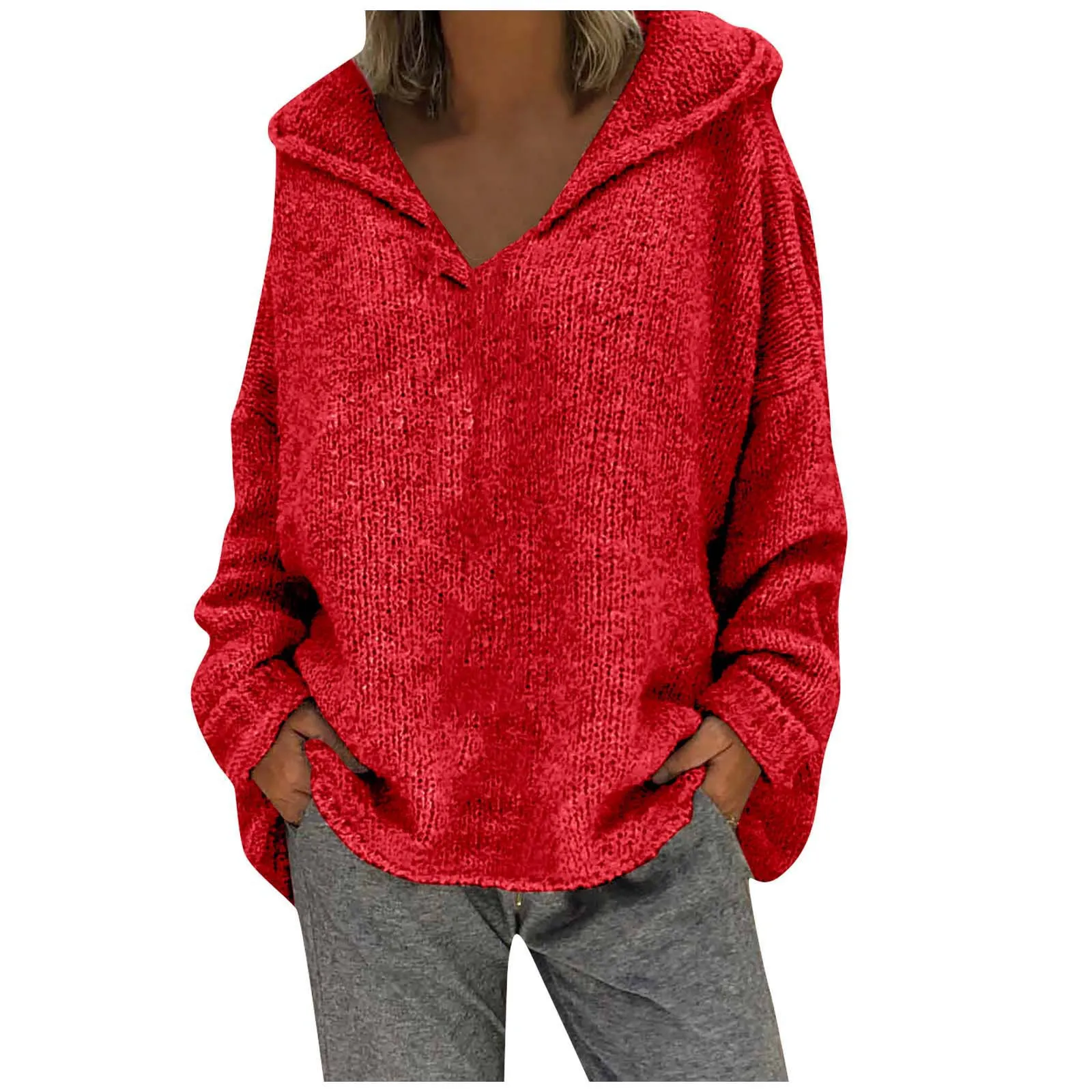 

Youthful Woman Clothes Women Fashion Loose Large Size Solid Color Hood Long Sleeves Sweater Tops Harajuku Thermal Shirt Pullover