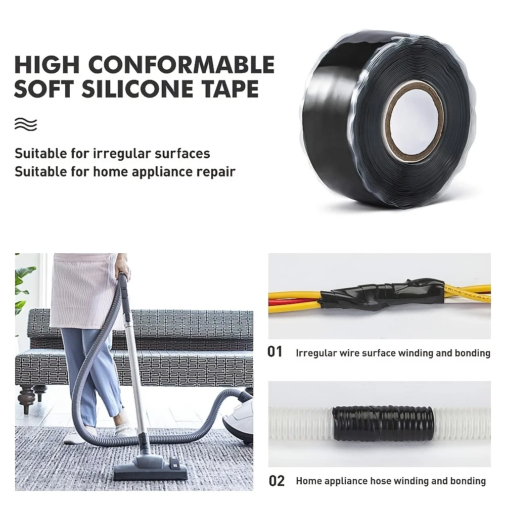 Versatile Self-Fusing Silicone Tape - Waterproof, High-Temperature Resistant for Leak Repair & Insulation, Easy Cut to Size