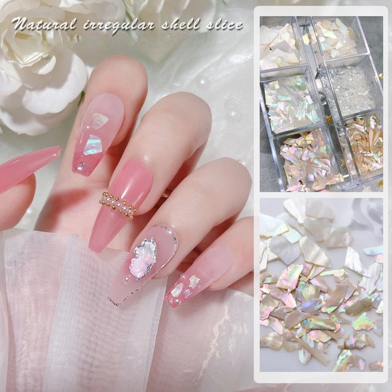 1Set Irregular Thin Shell Slices Nail Kit, Japanese Style Iridescent Abalone Pieces for DIY Manicure Nail Art Decor Accessories