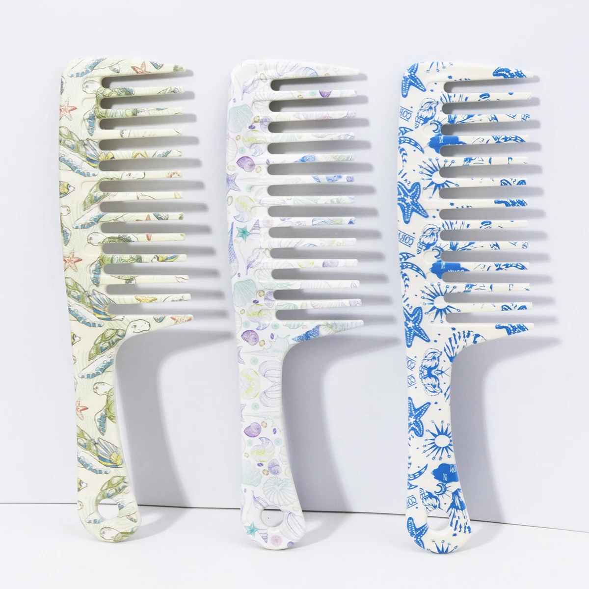 

1pc Summer Ocean Style Pattern Wide Toothed Comb - Wide Toothed Design for Smooth Knotting,Special for real hair wigs