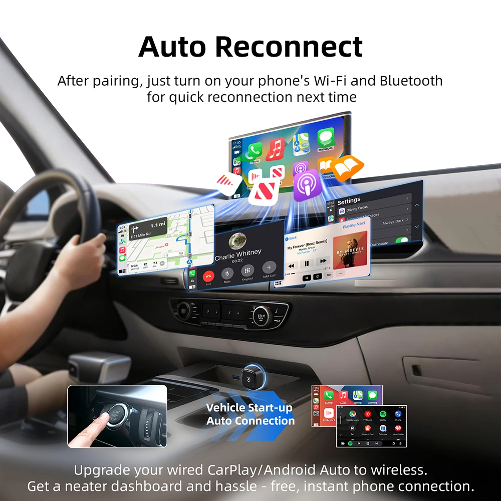 Kabelloser CarPlay-Adapter Kabelloses Android Auto AI Smart Box Mini 2-in-1 Intelligentes System für Kabelgebundenes CarPlay im Auto – Detail 8
