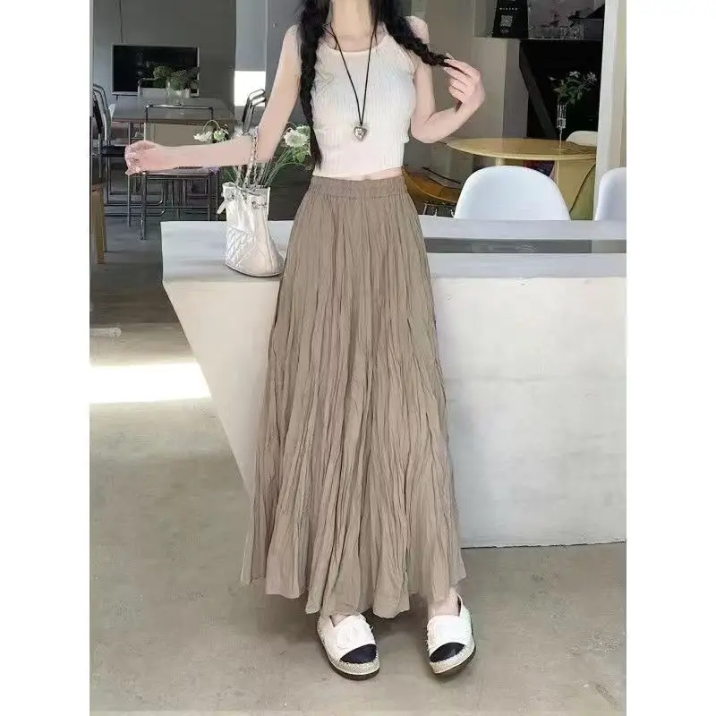 

Плиссированная повседневная юбка для женщин, весна-лето 2023, новые юбки трапециевидной формы средней длины с высокой талией, женская одежда в стиле ретро, винтажная одежда