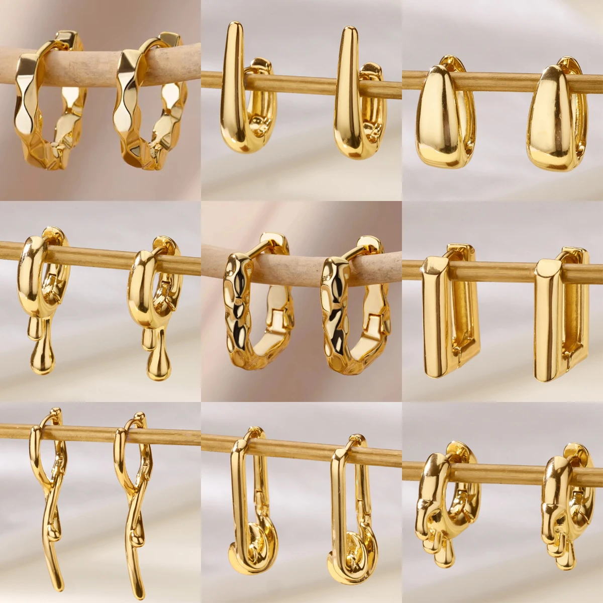 Stainless Steel Earrings for Women Geometry Gold Color Hoop Earrings Vintage Waterproof Ear Piercing Jewelry Accessories Gift