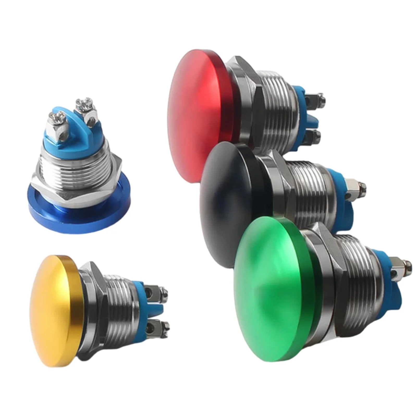 Momentary Self Reset Push Button Switch, 16mm Mushroom Head, Brass Silver Plated Contacts, Rated at 250V AC 3A