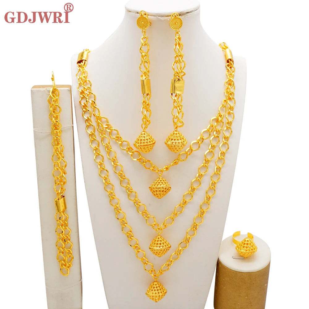 

Dubai Luxury Gold Color Jewelry Setfor For Women Pendant Earrings Sexy Jewelry wearing necklaces earrings weddings Gifts