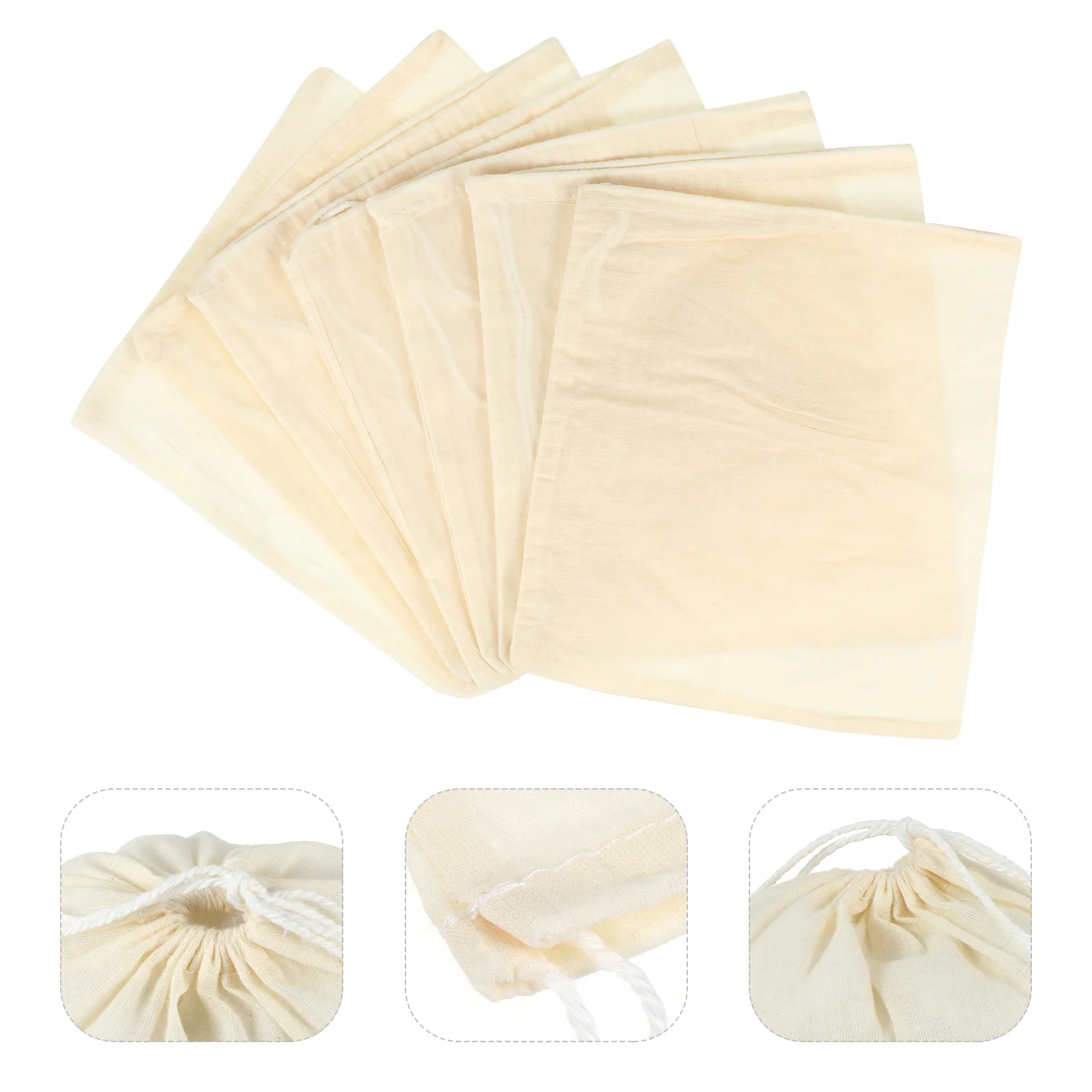 

7 Pcs Filter Spice Sachet Bags for Cooking Cotton Drawstring Soup Beige Strainer Seasoning