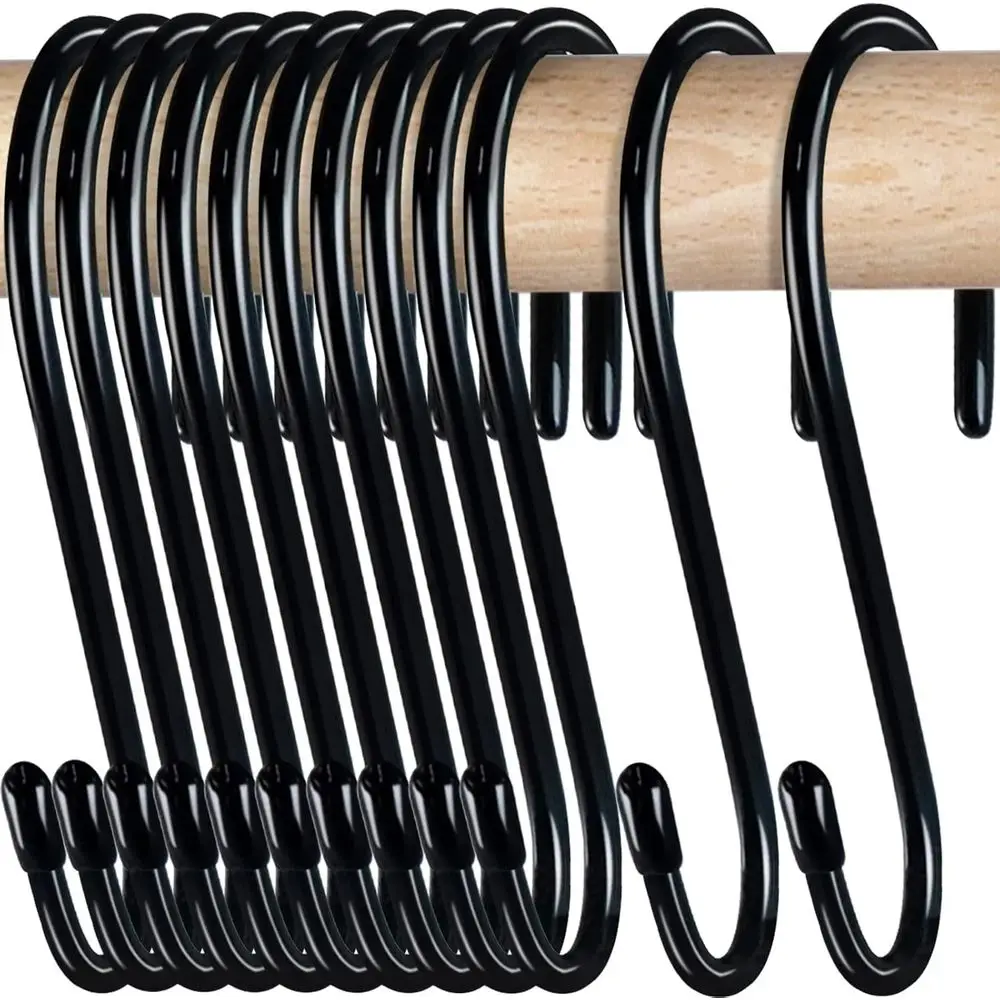 

Large 4-1/2 Black Vinyl-Coated Metal S Hooks, Heavy-Duty for Hanging Clothes, Plants, Pots, and More