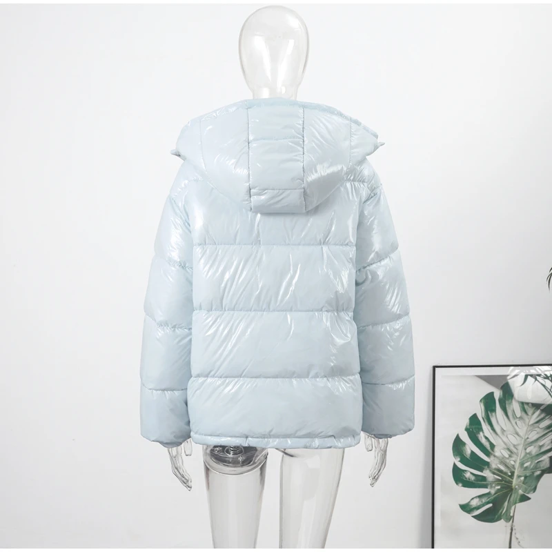 Fashion Glossy Padded Jacket Women's Solid Hooded Long Sleeve Zipper Warm Down Coat 2026 Autumn Winter New Lady Casual Outerwear