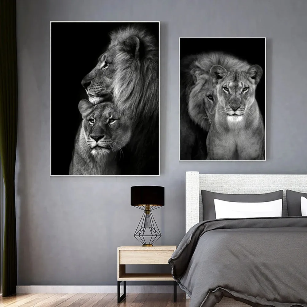 A Lion and His Lioness Together Canvas Painting Modern Art Animal Posters And Prints Wall Pictures For Living Room Cuadros Decor