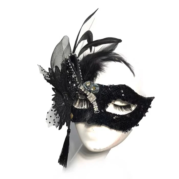 Black Angel Feather Glitter Diamond Tassel Halloween Party Party Prom Beauty Catwalk Carnival Mask