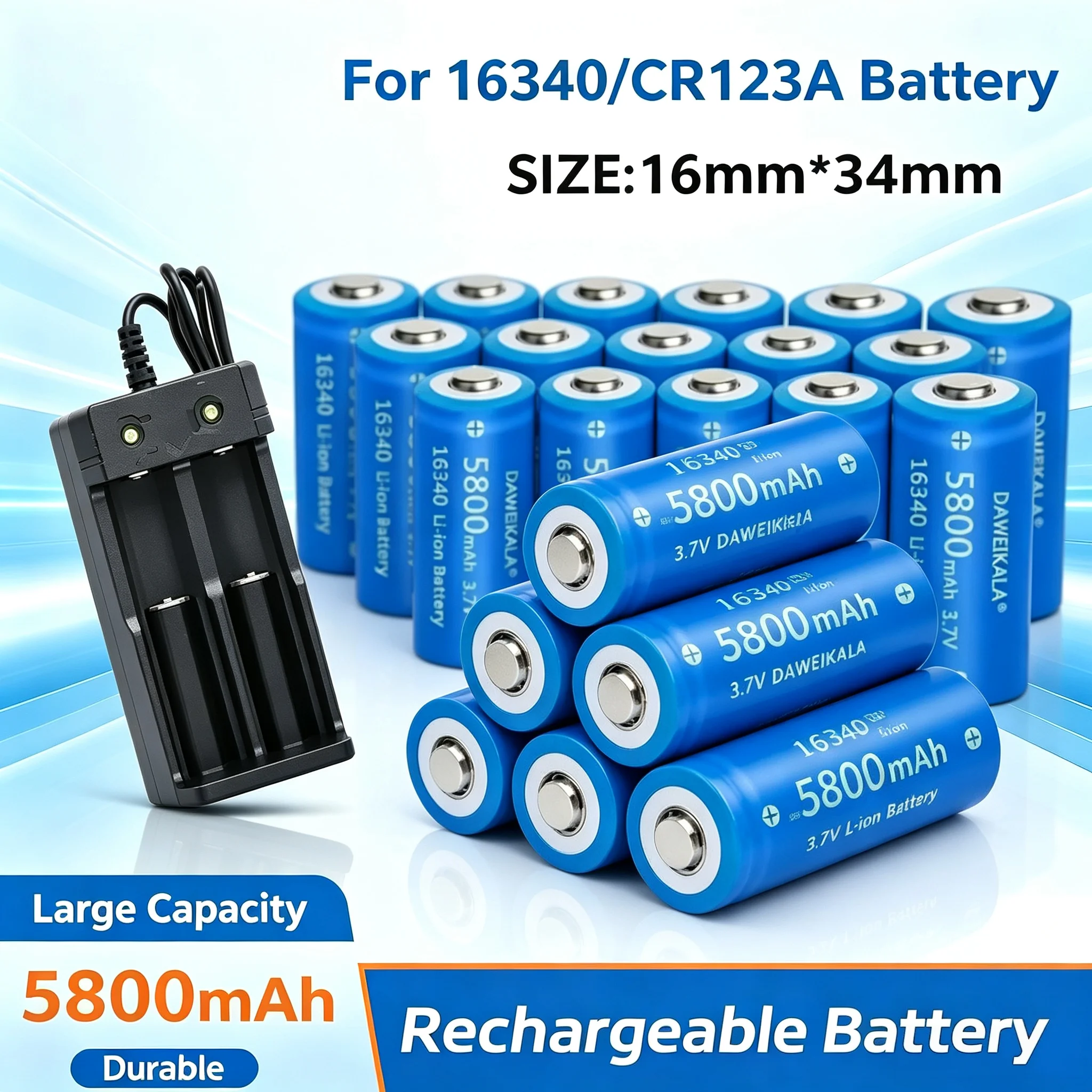 3/7V # 16340 CR123A Li-ion  Battery Rechargeable Batteriy 5800mAh CR123 for Laser Pen LED Flashlight Cell Security Camara - view 4