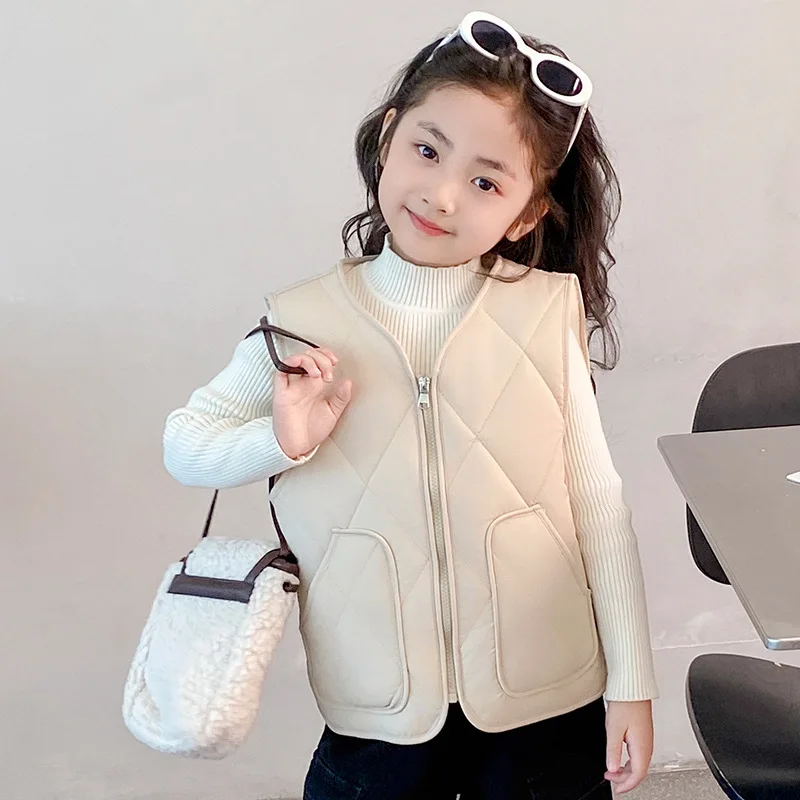 

Boys Girls Thickened Warm Sleeveless Jacket Zipper Type Casual Style Waistcoat Autumn Winter Baby Vest Cotton Children's Vest