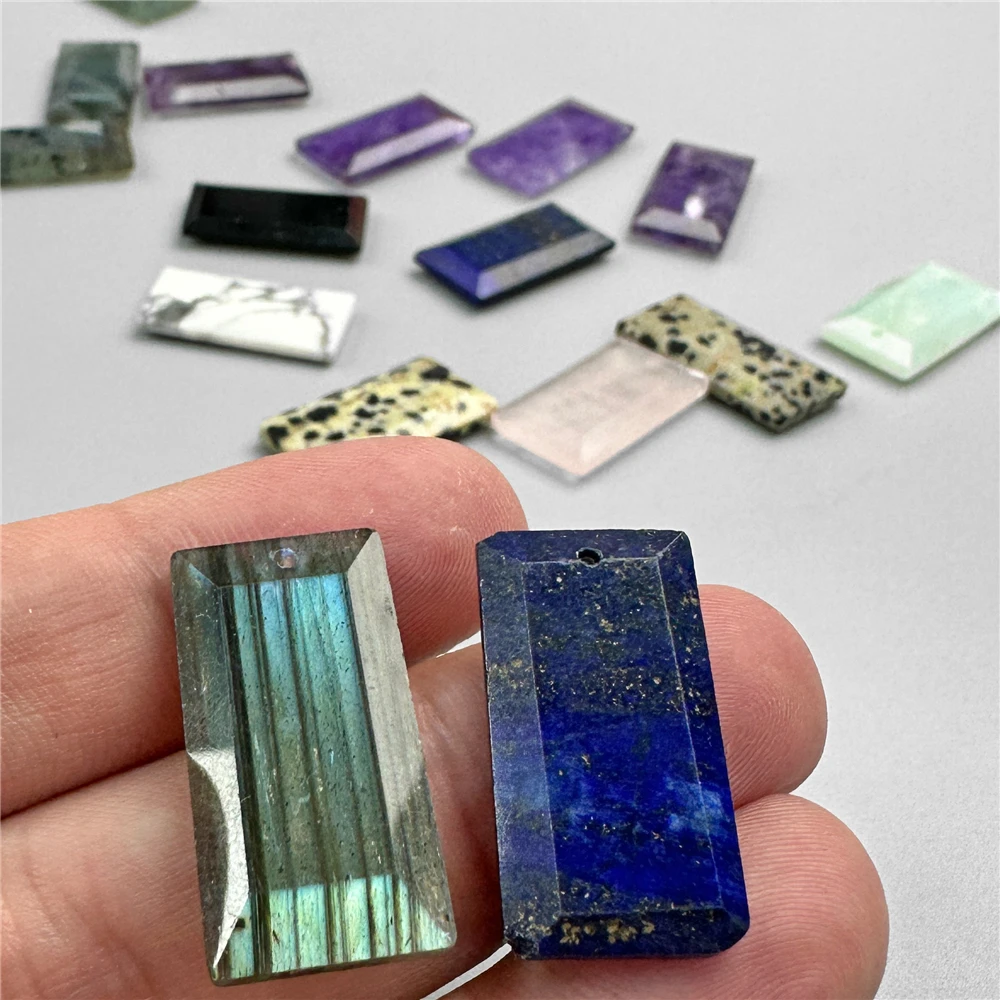 13X25mm Natural Stone Pendants Rectangular Shape Lapis Lazuli Labradorite Quartzs Gems Charms For Men Couple Reiki Necklace DIY