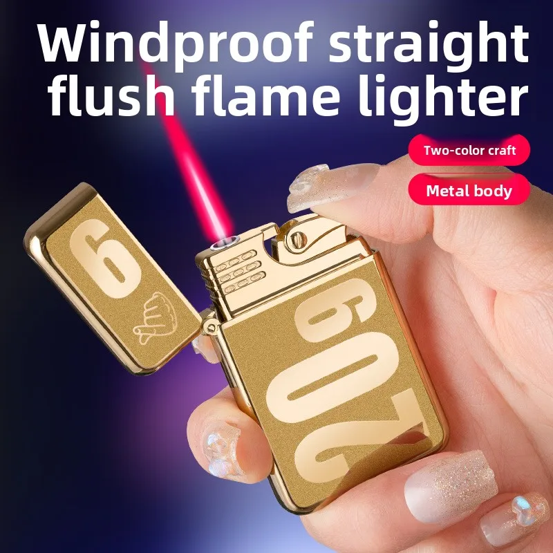 

Waterproof Metal Lighter Windproof Red Flame Direct Impact Electroplated Relief Pattern Refillable Gas Lighter Gift