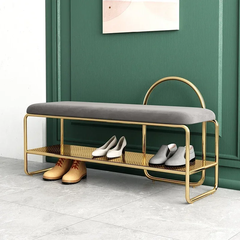 Nordic Shoe Rack Seat Living Room Furniture with Soft Cushion for Hallway Space-Saving Shoe Changing
