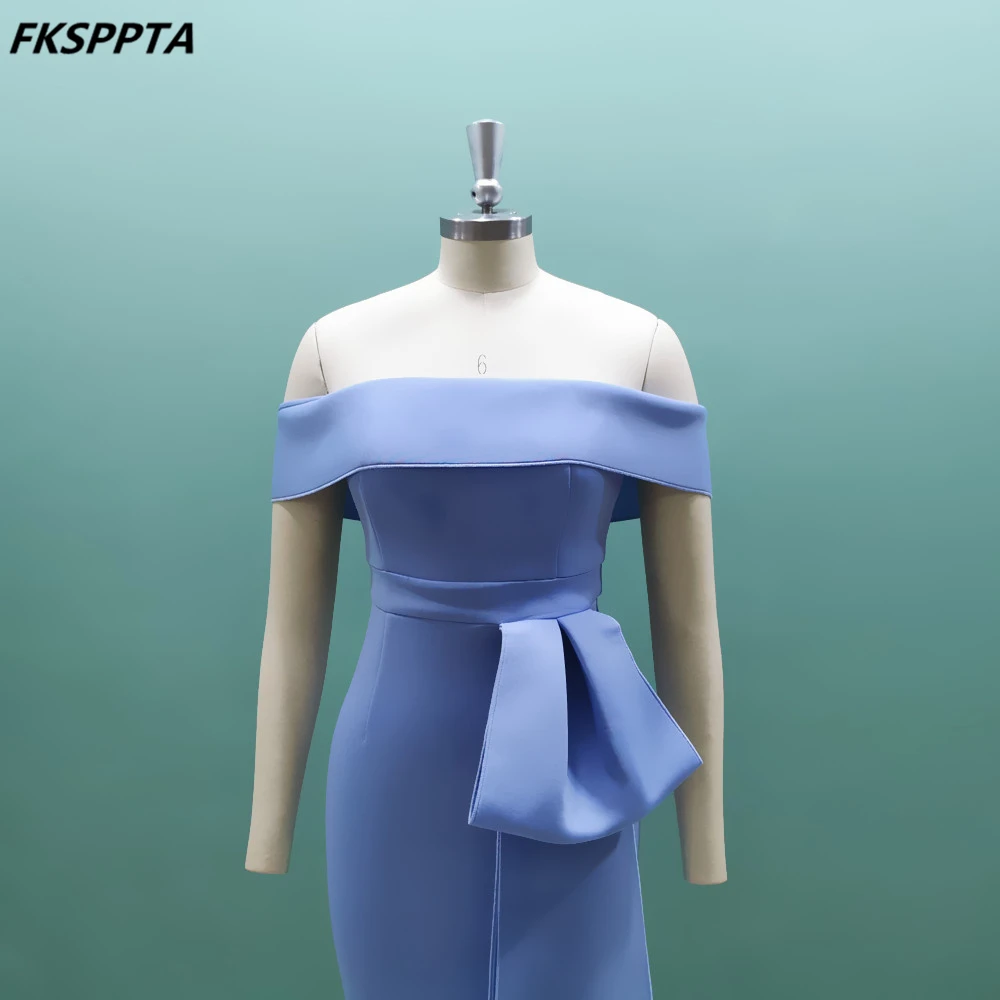 2024 Baby Blue Short Dresses Prom Off The Shoulder Straight Women abiti da Festa di nozze all'ingrosso Vestido De Festa