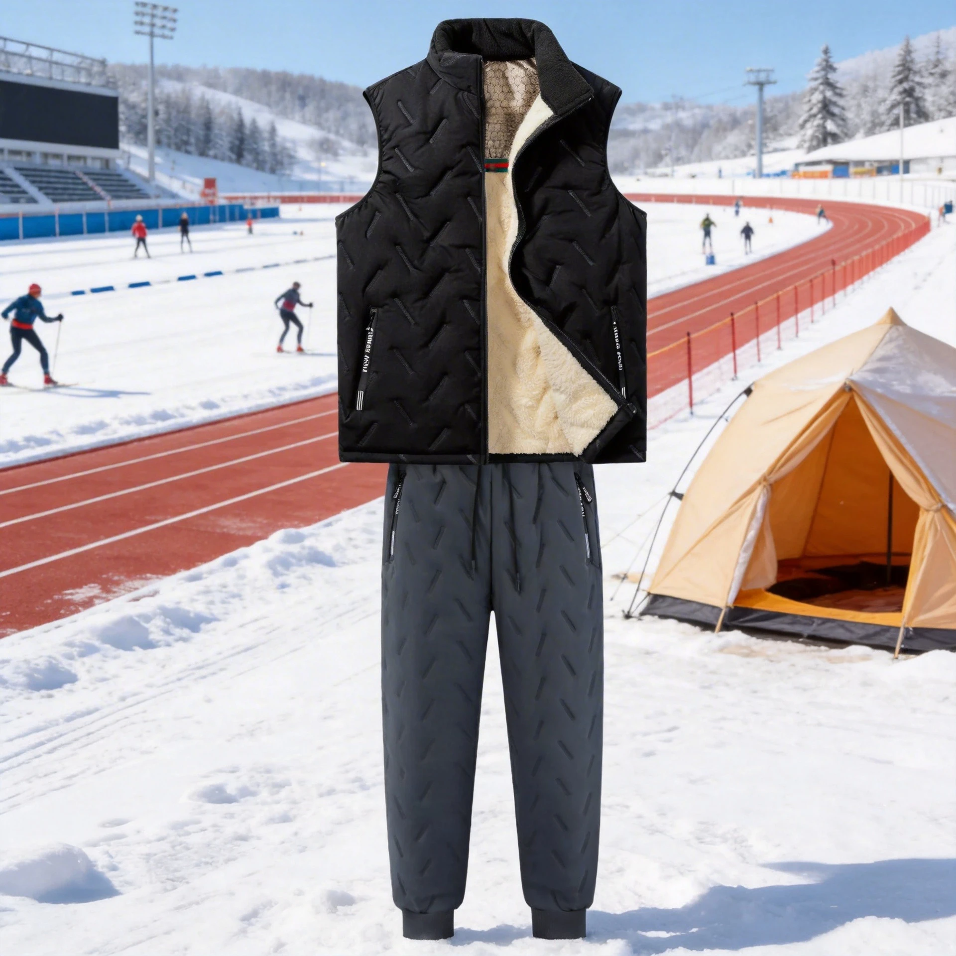 2026 Winter Cashmere Clothing Thick Suit Men's Vest Cotton Pants Running Set Leisure Sports Warm Tracksuit Men Clothing