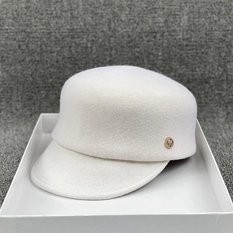 Autumn Winter Simple Elegant Wool Felt Fedora Rhinestone Beret Vintage Hat Women EU US
