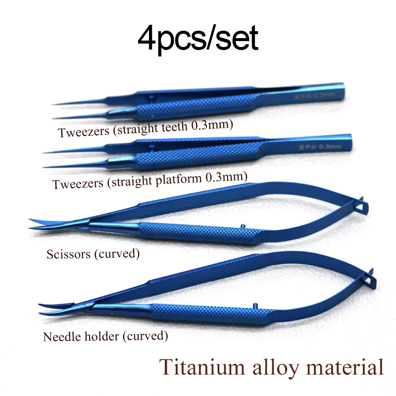 Instrumento Microcirúrgico Oftálmico Suporte Agulha Combinação Tesoura Pinças Cirúrgico Microtanium Instrumento Cirúrgico