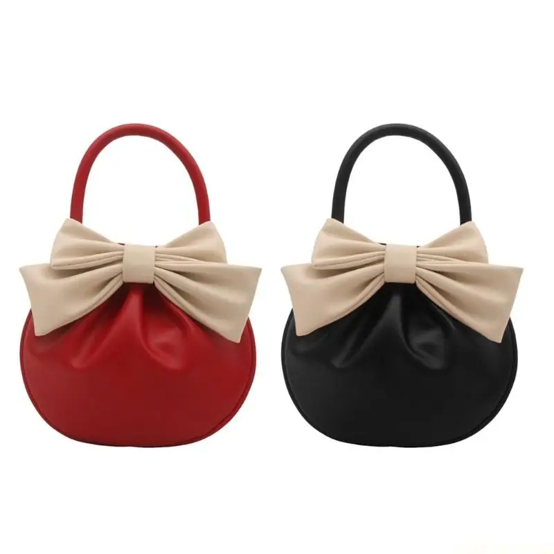 

X90D Elegant Round Purse PU Handbag Top Handle Bag Evening Purses For Everyday