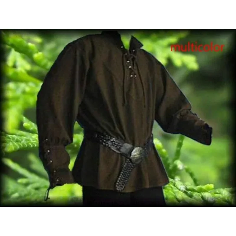 

qq38Мужской средневековый Ренессансный костюм для жениха, пиратская реконструкция, рубашка на шнуровке, бандажный топ, одежда для среднего возраста для взрослых 3X