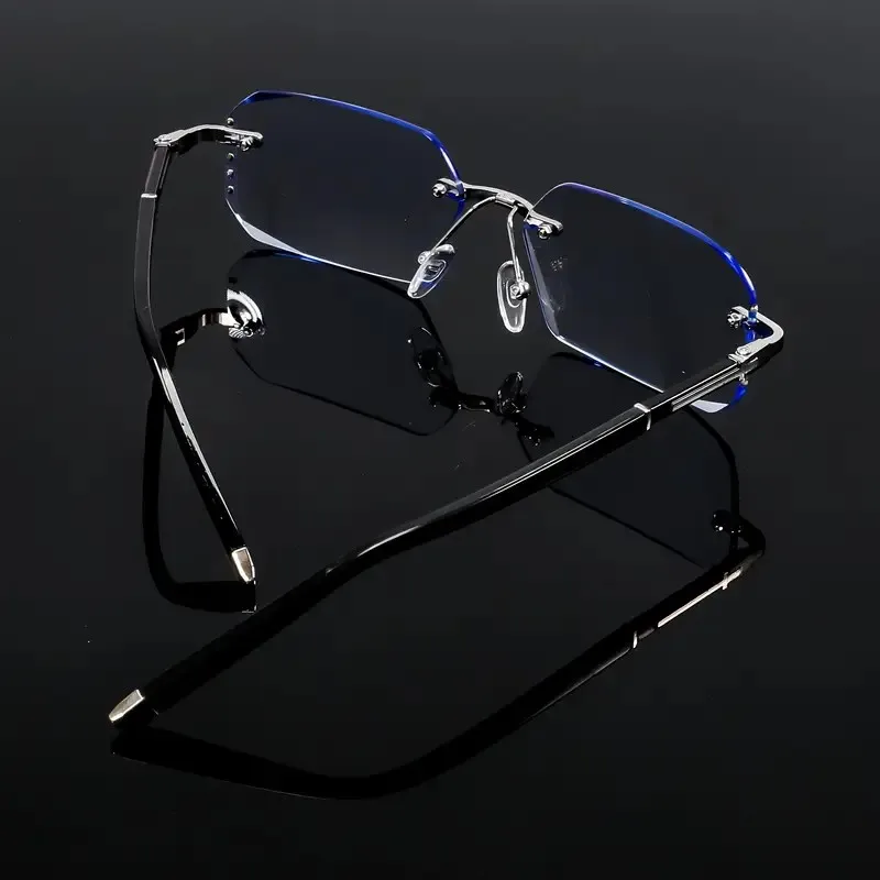 Business Men\'s Reading Glasses Diamond Cut Edge Anti Blue Light Men Presbyopia Glasses Rimless Women Prescription Glasses