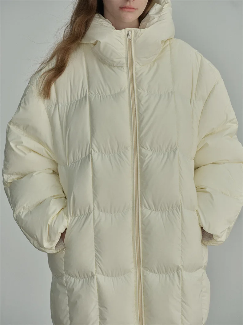 Winter New High-end White Duck Down Light and Thin Long Over-the-knee Hat Down Jacket for Women