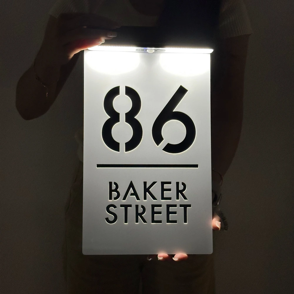 Customized Solar House Number Sign LED Outdoor Door Plate Acrylic Personalized Laser Cut Exterior Family Address Sign
