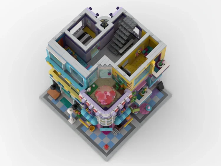 Arquitetura moc modular barbeiro conjunto de tijolos cidade vista rua modelo centro apartamento edifícios bloco kit diy café para criança