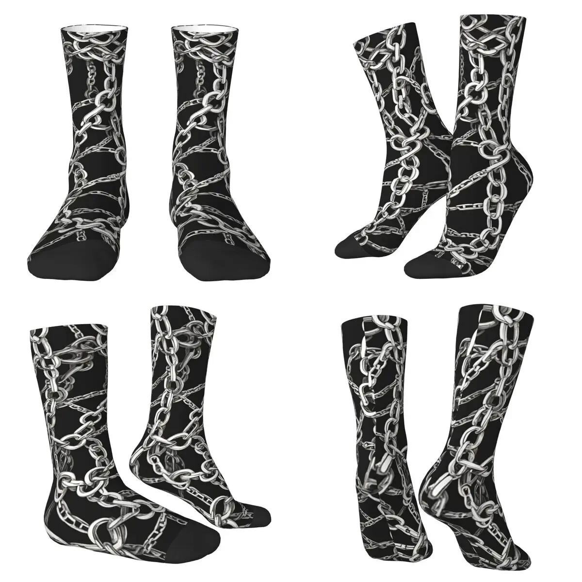 Chaotic Order Metal Chain Edgy Chain Link Socks Harajuku Sweat Absorbing Stockings All Season Long Socks for Valentine's Day