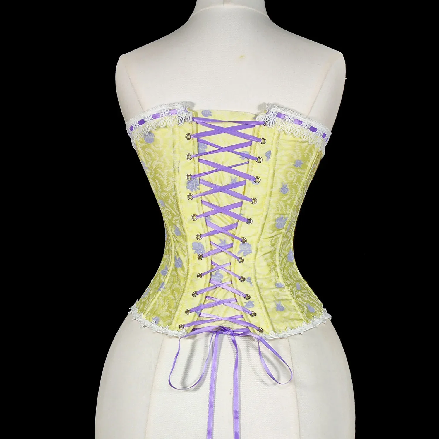 

Luxury Vintage Corset Sexy Women Yellow Blue Jacquard Hot Lingerie Slim Waist Body Shaper Elegant Bustier Sweet Lace-up Corsets